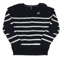 Tmavomodro-bílý pruhovaný svetr s mašličkou 