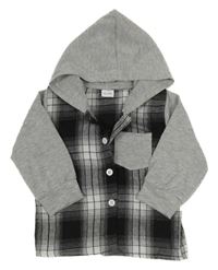 Černo-šedá kostkovaná košile s kapucí 