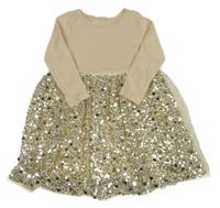 Béžové žebrované šaty s tylovo/flitrovou sukní 