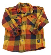 Tmavomodro-oranžovo-červená kostkovaná košilová bunda Tu