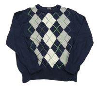 Tmavomodro-bílo-šedý károvaný svetr Cherokee