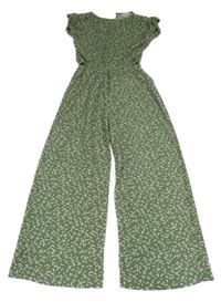 Khaki-bílý květovaný kalhotový overal C&A