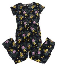 Tmavomodro-květovaný kalhotový overal Alive