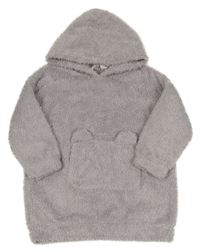 Šedá chlupatá oversize mikina s kapsou a kapucí H&M
