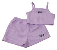 2set - Lila prošívaný crop top s nášivkou + kraťasy Shein