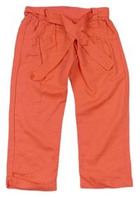 Korálové lněné turecké kalhoty s páskem New Look