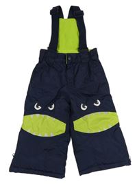 Tmavomodré šusťákové laclové oteplovačky s obličeji Kiki&Koko