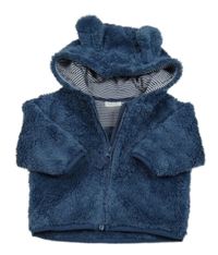 Tmavomodrá chlupatá propínací mikina s kapucí Next