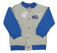 Nové - Šedo-safírová propínací mikina s botou a nápisem So Cute