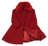 Červený flaušový jarní kabát s kožešinou Monsoon