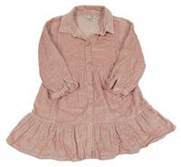 Růžové manšestrové propínací šaty s límečkem Peacocks