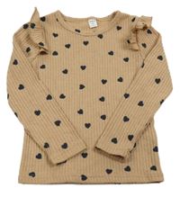 Béžový žebrovaný svetr se srdíčky Shein