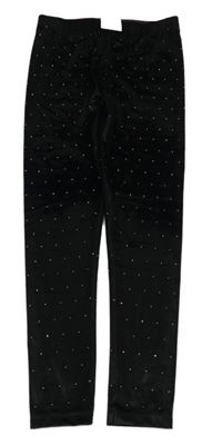 Nové - Černé sametové legíny s puntíky Next