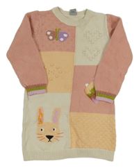 Smetanovo-růžovo-broskvové svetrové šaty se zajíčkem Tu