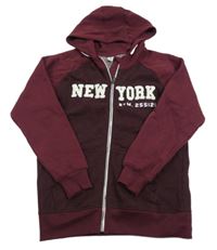 Vínová propínací mikina s proužky a nápisem a kapucí Yigga