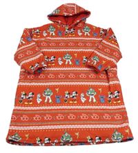 Červená vzorovaná oversized zateplená domácí mikina s obrázky a kapucí Disney