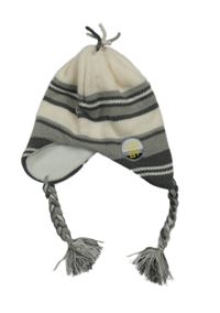 Nové - Smetanovo-šedá pruhovaná pletená podšitá ušanka