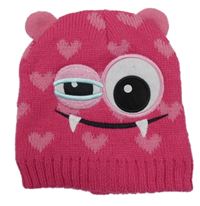 Růžová pletená čepice s příšerkou 
