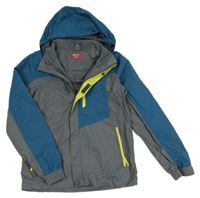 Šedo-petrolejová šusťáková outdoorová bunda s kapucí Mountain Warehouse