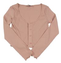 Světlerůžové žebrované propínací crop triko Page one young