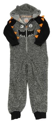 Šedo-červená huňatá kombinéza s kapucí - příšerka Tu