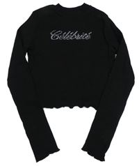 Černé žebrované crop triko s nápisem z kamínků H&M