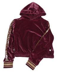 Tmavorůžová sametová crop mikina s flitry a kapucí Blukids