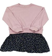 Světlerůžovo-tmavomodrá mikinová tunika s kytičkami L&D