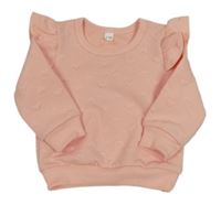 Broskvová vzorovaná mikina se srdíčky a volánky 