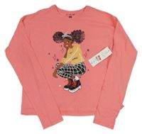 Nové - Lososové crop triko s holčičkou F&F