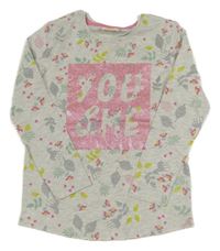 Šedé kytičkované triko s nápisem Kids 