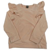 Světlerůžová sametová žebrovaná mikina s volánky Little Kids 