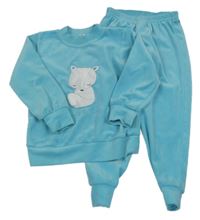 2set - Tyrkysová plyšová mikina s liškou + kalhoty 