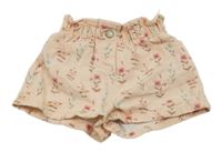 Broskvové riflové sukňové kraťasy s květy 