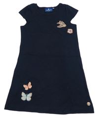 Tmavomodré šaty s motýlky a ptáčkem Tom Tailor 