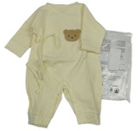Nové - Smetanový žebrovaný overal s medvídkem 