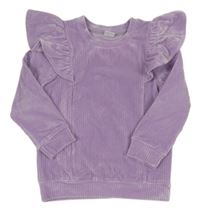 Lila sametová žebrovaná mikina s volánky 