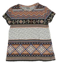 Tmavomodro-růžovo-bílé vzorované tričko Lupilu 