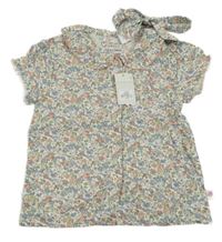 Nové - 2set - Smetanovo-barevná květovaná halenka + čelenka s mašlí Primark