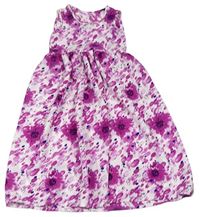 Bílo-fialovorůžové vzorované květované šaty 