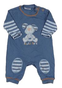 Modro-světlemodrý overal s pejskem a pruhy zn. baby blue