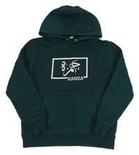 Smaragdová mikina s potiskem a kapsou a kapucí George