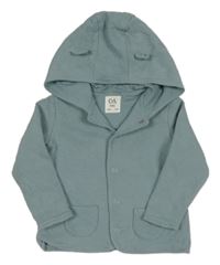 Modrošedá žebrovaná propínací podšitá mikina s kapucí s oušky C&A