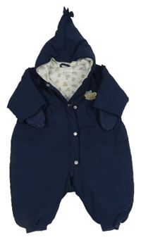 Tmavomodrá šusťáková zimní kombinéza s medvídkem a kapucí H&M