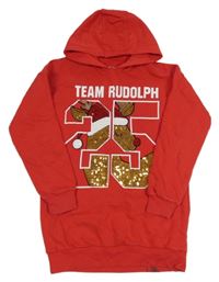 Červená dlouhá mikina s číslem a sobem s flitry a kapucí F&F