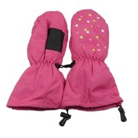 Tmavorůžové šusťákové zimní palcové rukavice se srdíčky alive