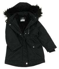 Černý šusťákový zimní kabát s kapucí s kožešinou George