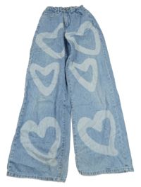 Světlemodré plísňové wide leg rifle se srdíčky