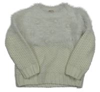 Smetanový třpytivý ažurovo/chlupatý svetr s bambulkami MANOR