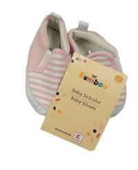 Nové - růžovo-bílé pruhované textilní mokasíny Kuniboo vel. 18-19